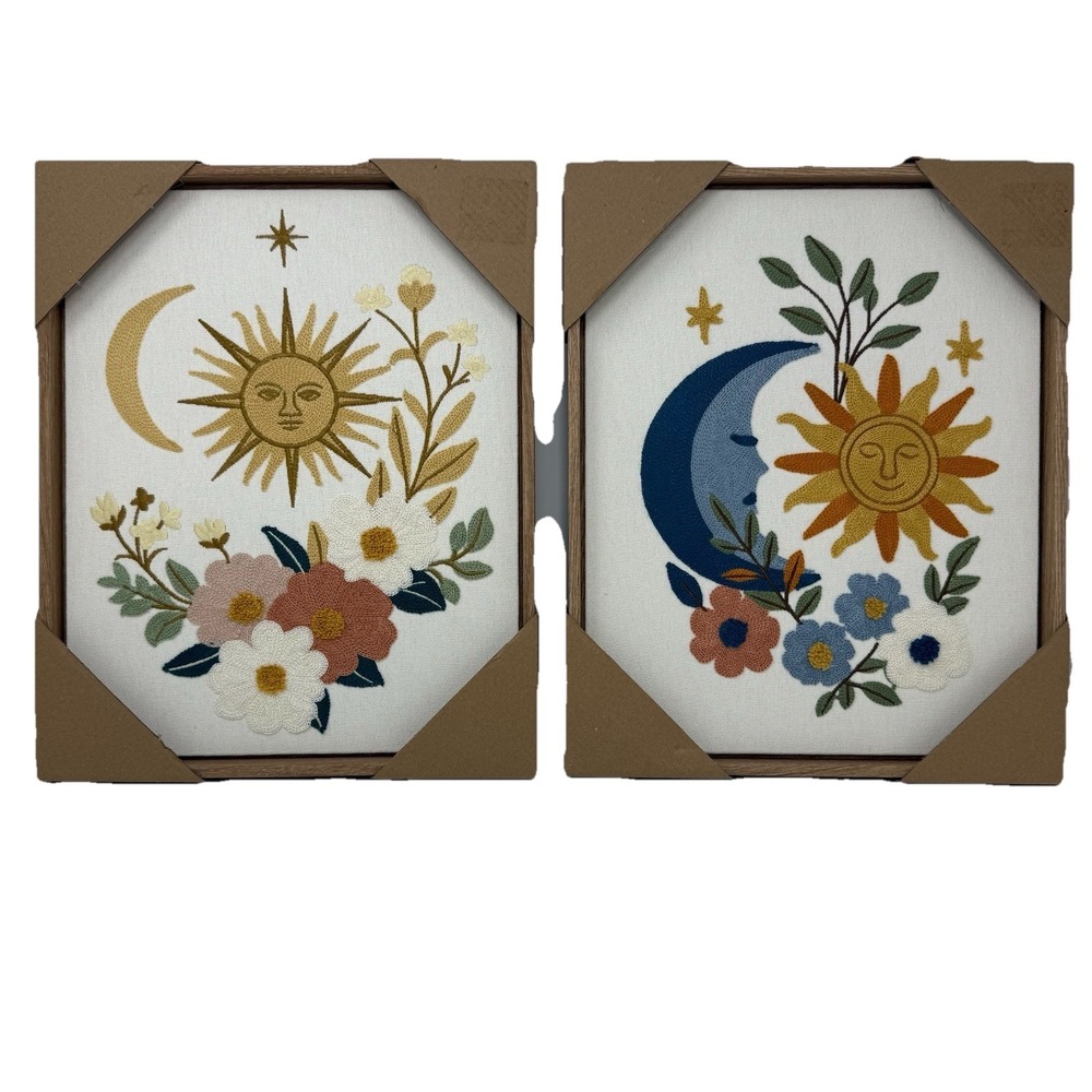 NWT BP Home Woven Sun and Moon Floral Wall Set 12x15